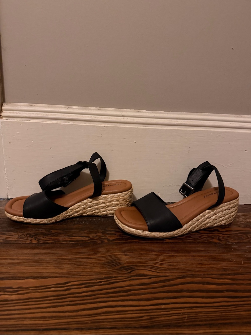Lucky Brand Black Espadrille Wedge Sandals - size 9